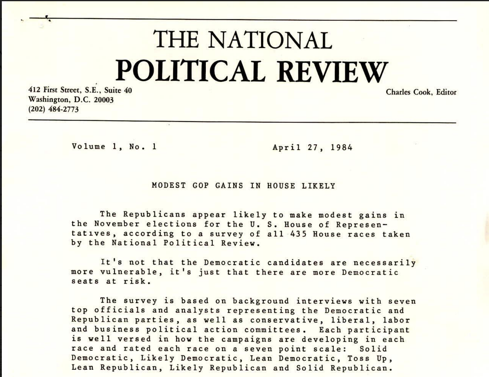 History Cook Political Report